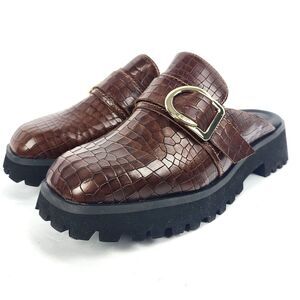 CLARKS STAYSO FREE BROWN CROC SLIDES MULES SHOES LEATHER 7.5 M